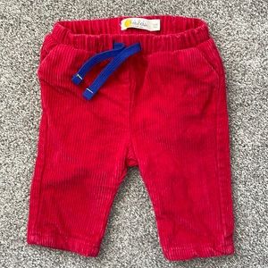 Baby Boden 0-3mo blue draw string jersey-lined red corduroy pants (like new)